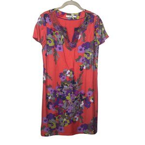 Boden Womens Floral Beaded Neckline Dress US 8 Wedding Guest Career Artsy Resort
